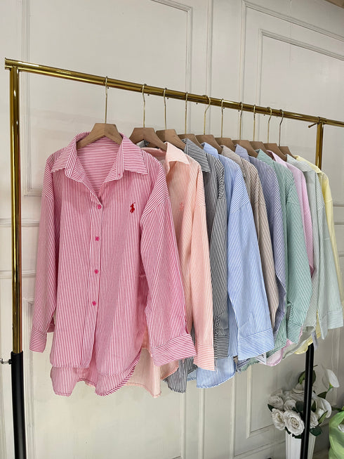 Women Stripes Collar Down Shirts